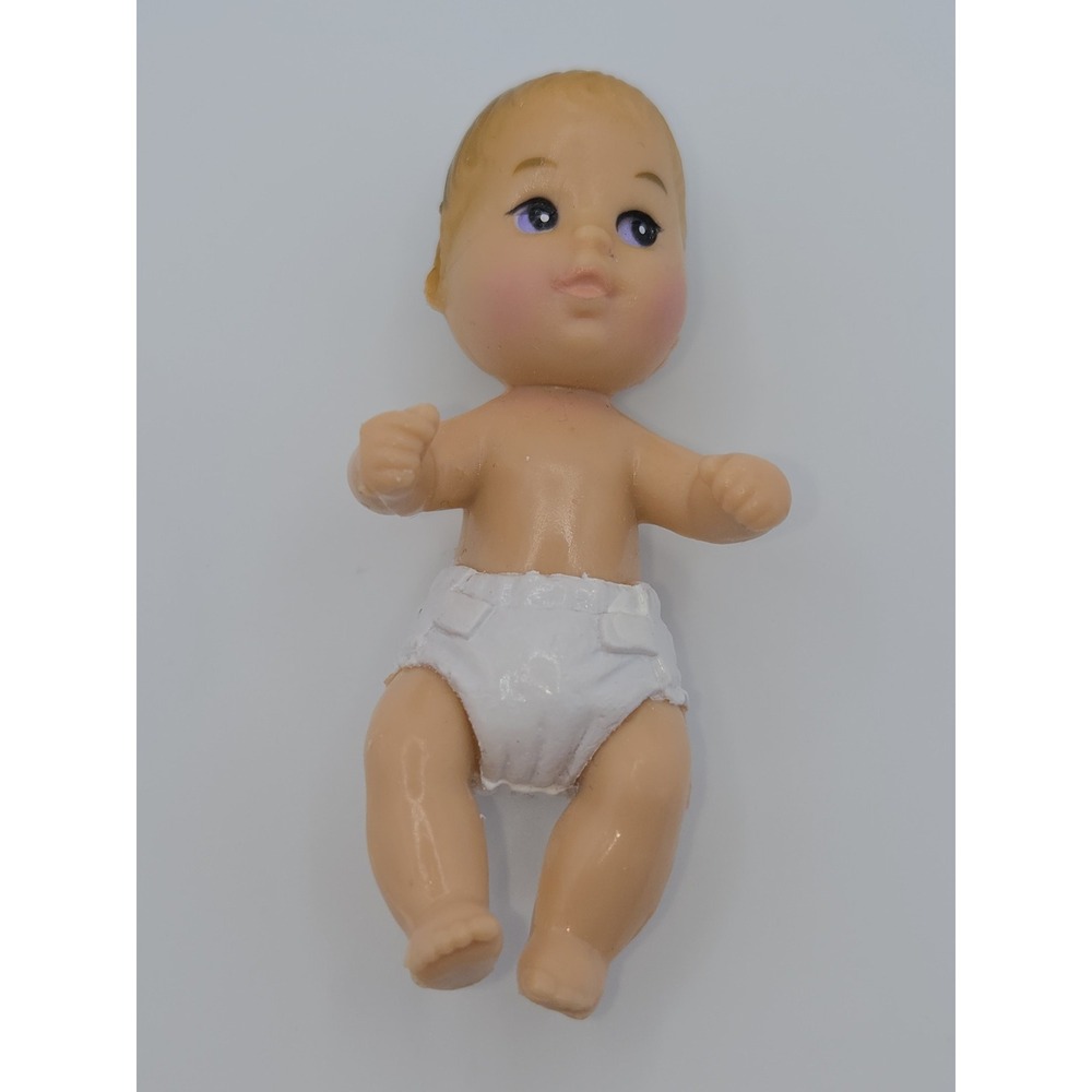 Vintage 1994 Mattel Barbie Baby Doll Miniature Figure Purple Eyes White Diaper